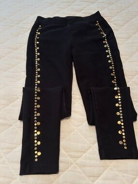 Michael Kors Black Skinny Pants with Gold Stud Trim